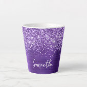 Tasse Latte Glittery Amethyst Purple Glam Nom du script (Devant)