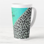 Tasse Latte Glittery Turquoise Tropical Empreinte de léopard p (Angle droit)