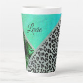 Tasse Latte Glittery Turquoise Tropical Empreinte de léopard p (Devant)