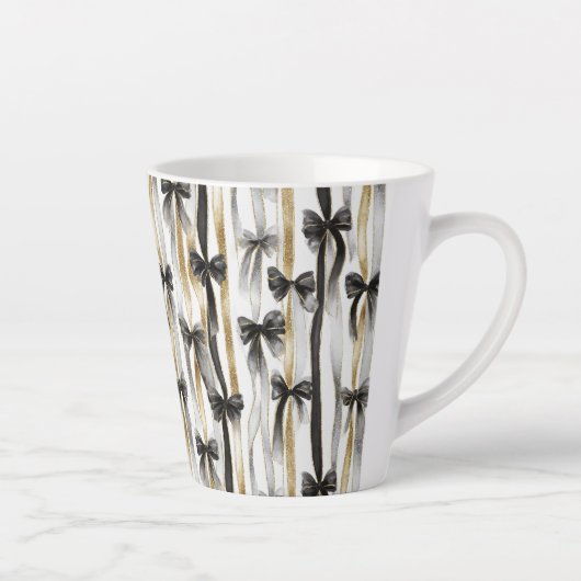 Tasse Latte Glitzy Gold Silver Black Ribbons Bows (Droite)