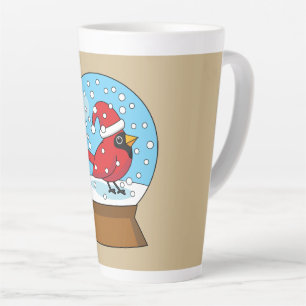 Tasse Latte Globe des neiges avec cardinal rouge mignon