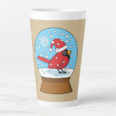 Tasse Latte Globe des neiges avec cardinal rouge mignon (Devant)