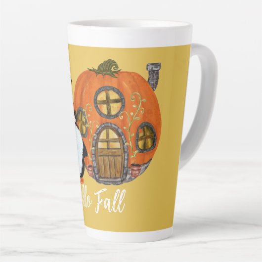 Tasse Latte Gnome & Citrouille House Scène d'automne (Angle droit)