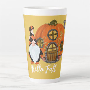 Tasse Latte Gnome & Citrouille House Scène d'automne
