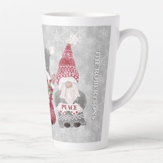 Tasse Latte Gnome Famille Noël Flocon de neige Gris Rouge Amou (Droite)