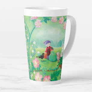 Tasse Latte Gnome jardiner, Blackbird, Hérisson et lapin blanc