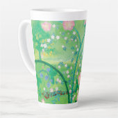 Tasse Latte Gnome jardiner, Blackbird, Hérisson et lapin blanc (Angle gauche)