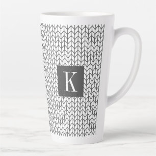 Tasse Latte Gobelet Latte Haut en Tricot LIGNE NOIRE + Initial
