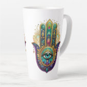 Tasse Latte Gold Flower Petals Turquoise Third Eye Hamsa (Angle droit)
