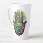 Tasse Latte Gold Flower Petals Turquoise Third Eye Hamsa (Angle gauche)