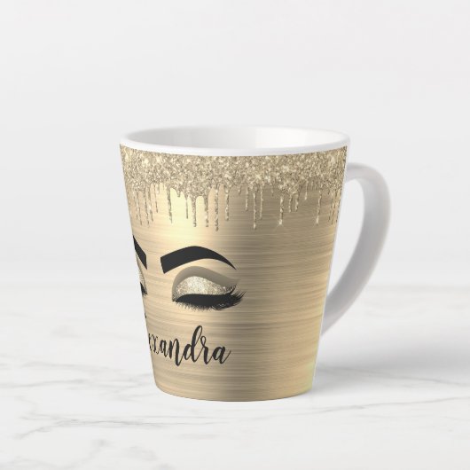 Tasse Latte Gold Glitter Sparkle Eyelashes Monogram (Angle droit)