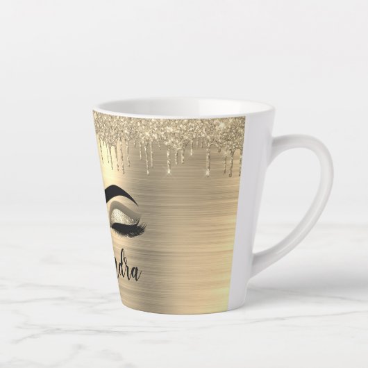 Tasse Latte Gold Glitter Sparkle Eyelashes Monogram (Droite)