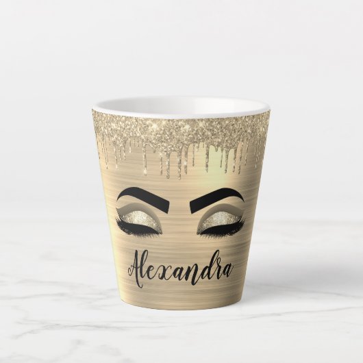 Tasse Latte Gold Glitter Sparkle Eyelashes Monogram (Devant)