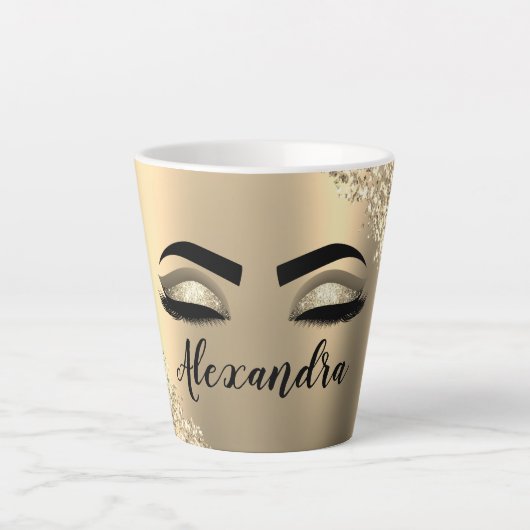 Tasse Latte Gold Glitter Sparkle Eyelashes Monogram (Devant)