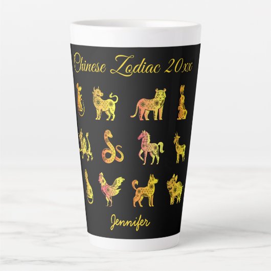 Tasse Latte Gold Gradient chinois Zodiac Animal Noir (Devant)