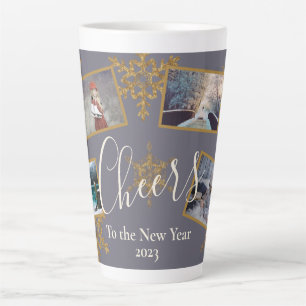 Tasse Latte Gold Purple Cheers Flocon de neige 4 Photos Fête