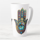 Tasse Latte Gold Royal Blue Hamsa w/ Turquoise Third Eye (Angle droit)