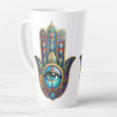 Tasse Latte Gold Royal Blue Hamsa w/ Turquoise Third Eye (Angle gauche)