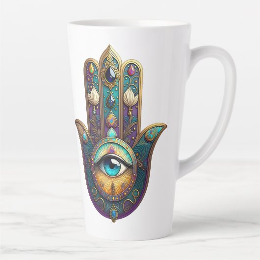 Tasse Latte Gold Violet Teal Hamsa w/ Turquoise Third Eye (Droite)