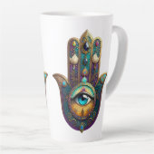 Tasse Latte Gold Violet Teal w/ Turquoise Third Eye Hamsa (Angle droit)