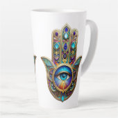 Tasse Latte Gold Violet Turquoise Hamsa w/ Sapphire Third Eye (Angle droit)