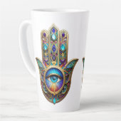 Tasse Latte Gold Violet Turquoise Hamsa w/ Sapphire Third Eye (Angle gauche)