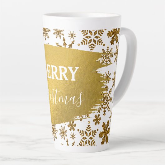 Tasse Latte Golden Sparkling Snowflakes Joyeux Noël (Angle droit)