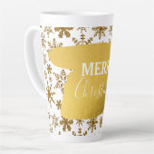 Tasse Latte Golden Sparkling Snowflakes Joyeux Noël (Angle gauche)