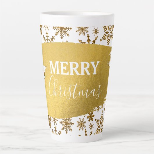 Tasse Latte Golden Sparkling Snowflakes Joyeux Noël (Devant)