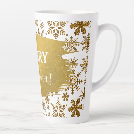 Tasse Latte Golden Sparkling Snowflakes Joyeux Noël (Droite)