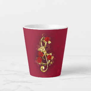 Tasse Latte Golden Treble Clef avec fleurs Roses