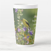 Tasse Latte Goldfinch sur Harebell Flower (Devant)