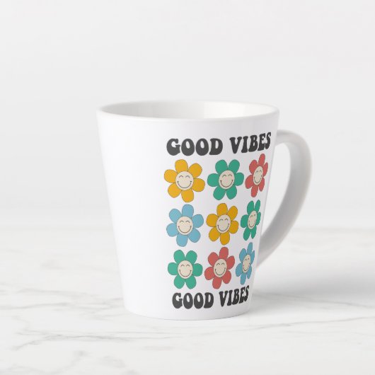 Tasse Latte Good Vibes Fleurs marguerites colorées (Angle droit)