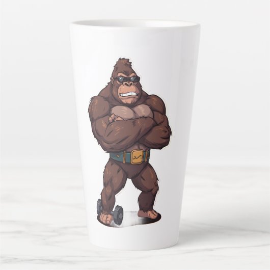 Tasse Latte Gorilla Bodybuilder Weight Lifter Pop Art Cartoon (Devant)