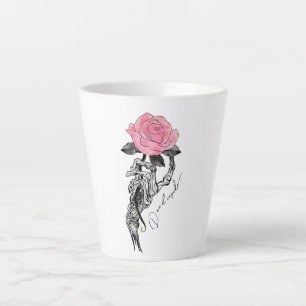Tasse Latte Goth Squelette Main Avec Rose Rose Rose Décès à