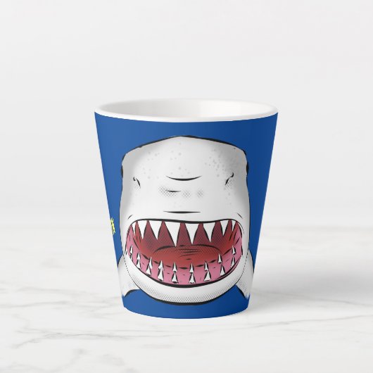 Tasse Latte Grand requin blanc moyen dessin animé (Devant)