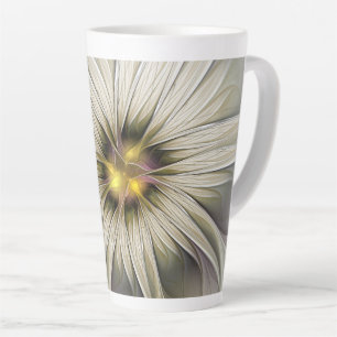 Tasse Latte Grande Fleur d'Ivoire, Art Fractal Moderne Abstrai