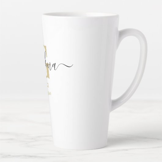 Tasse Latte Grandma Elegant Script Monogramme Or Ochre (Droite)
