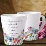 Tasse Latte Grandma Fleurs Poème Pays Fleur sauvage<br><div class="desc">Si les Grandma étaient des fleurs, nous vous choisirions .. tasse de latte personnalisée pour votre arrière grand-mère - ou vous pouvez customiser pour n'importe qui ! Joli design floral aquarelle avec bordure des fleurs sauvages de pays. Il est écrit avec une élégante typographie et un script manuscrit. Les fleurs...</div>