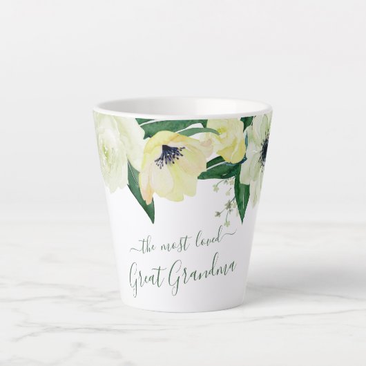Tasse Latte Grandma Script et Roses sauvages les plus aimés (Devant)