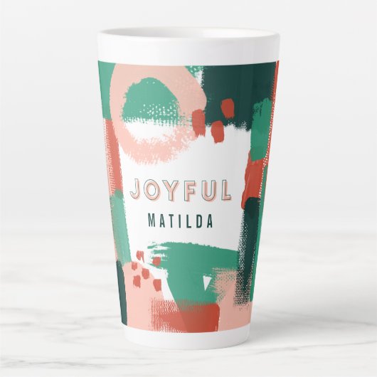 Tasse Latte Graphique abstrait moderne rouge, rose + vert joye (Devant)