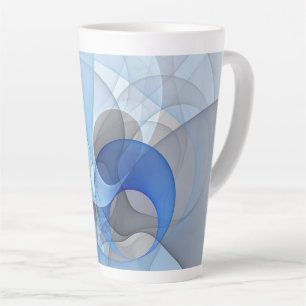 Tasse Latte Graphique d'art fractal gris bleu Abstrait moderne