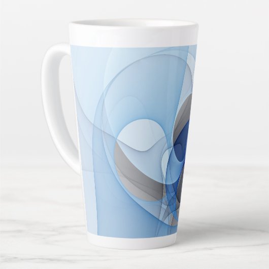 Tasse Latte Graphique d'art fractal gris bleu Abstrait moderne (Angle gauche)