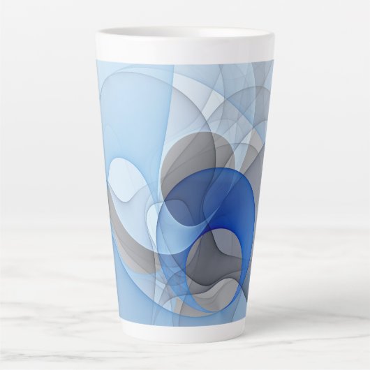 Tasse Latte Graphique d'art fractal gris bleu Abstrait moderne (Devant)