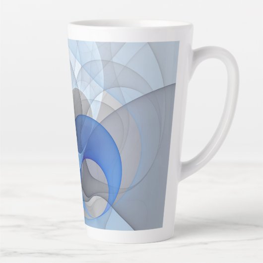 Tasse Latte Graphique d'art fractal gris bleu Abstrait moderne (Droite)
