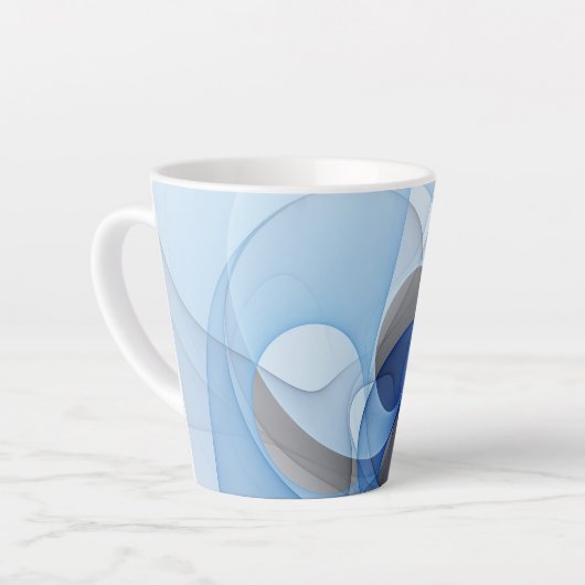 Tasse Latte Graphique d'art fractal gris bleu Abstrait moderne (Angle gauche)