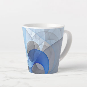 Tasse Latte Graphique d'art fractal gris bleu Abstrait moderne