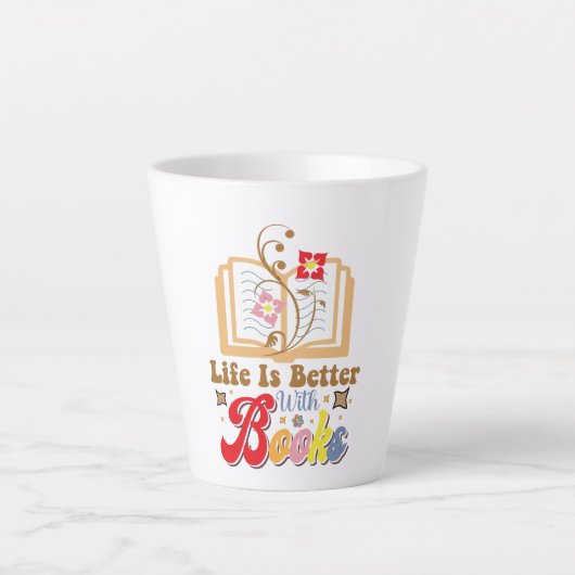 Tasse Latte Graphisme de lecture et de bibliothèque de style v (Devant)