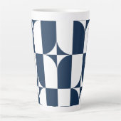Tasse Latte Gras Bleu et blanc Mid-Century moderne géométrique (Devant)