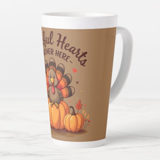 Tasse Latte Grateful Hearts Thanksgiving Turkey (Angle droit)
